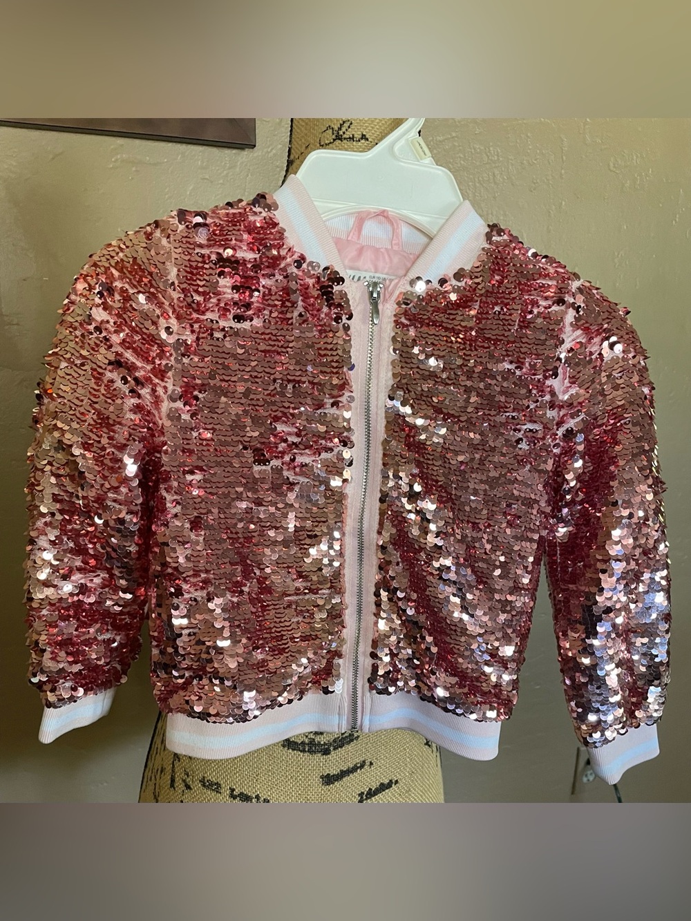 H&M Pink Unicorn Sequin Bomber Jacket for Kids 4-5 Youth